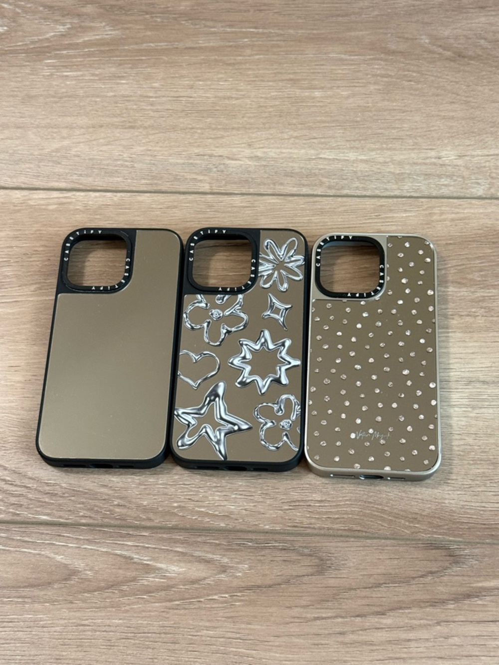 Casetify iPhone 15 Pro Max Cases - Mirror, Stars/Chrome Doodle, Girly Gold Dots